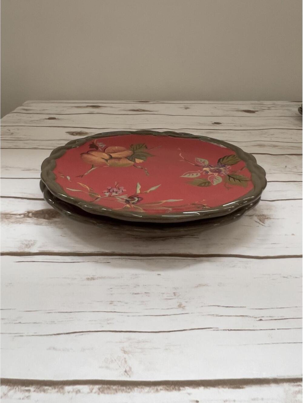 Tracy‎ Porter Decorative Floral 11" Ceramic Plate with Olive Green